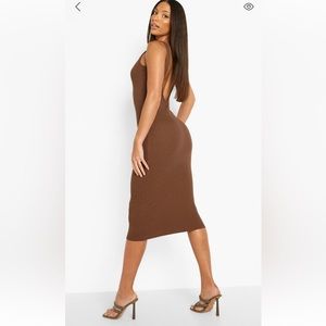 Boohoo Plunge Back Rib Midi Dress